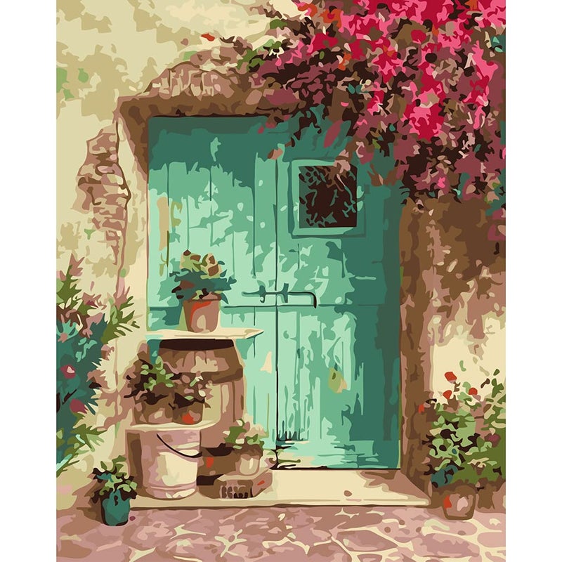 eniref Paint by Numbers for Adults  Paint by Numbers for Adults Beginner Blue Door with Flower  Acrylic Paint Adults' Paint-by-Number Kits Home Decor 16X20Inch